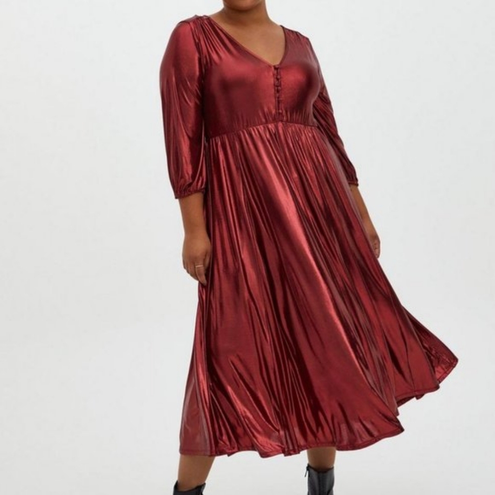 Torrid metallic red midi dress 0